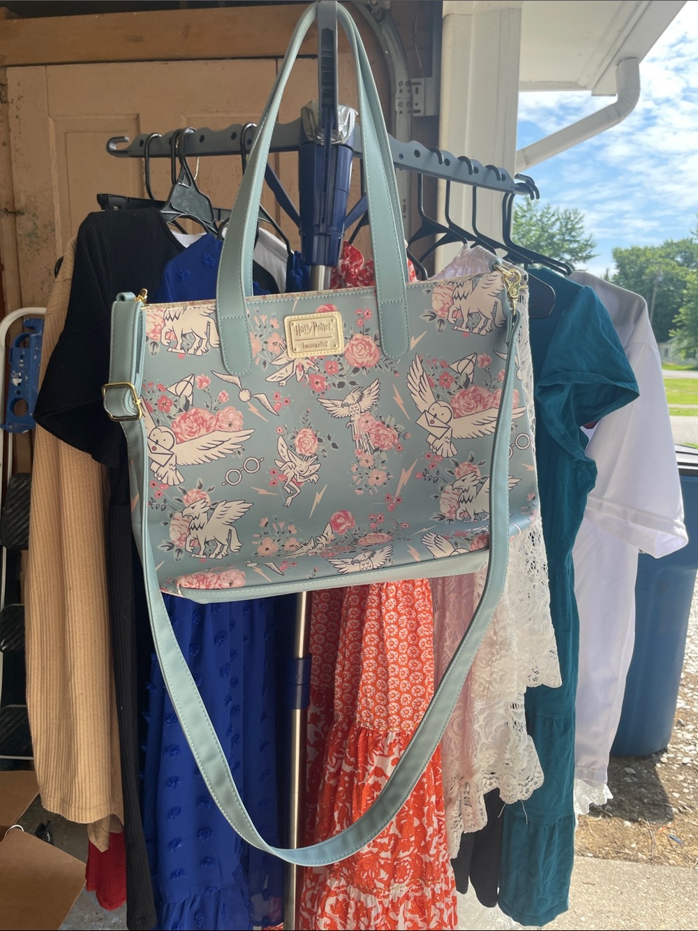 Harry Potter Blue Floral Tote Bag - Convertible Shoulder & Crossbody